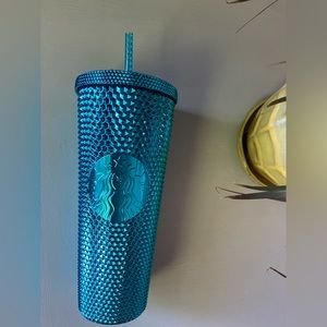 NWT Starbucks Summer 2023 Blue Chrome Studded Splash Bling Cold Cup